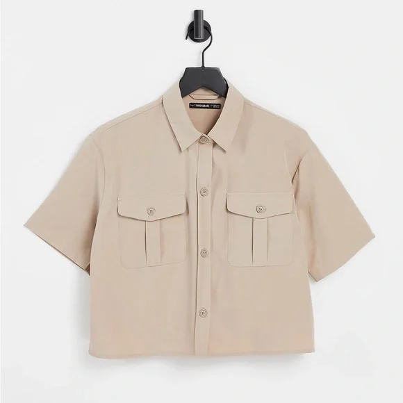 Threadbare cargo short sleeve shirt in stone - Picture 5 of 8